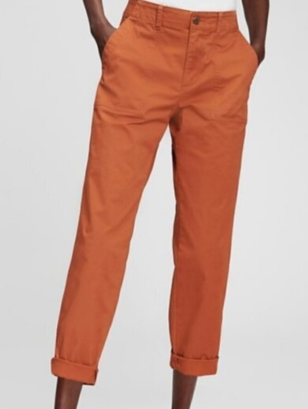 GAP Girlfriend Utility Khakis Solid Burnt Orange ish Cotton Cropped Crop Ankle 6